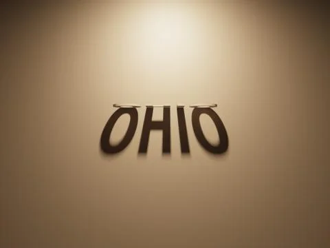 A 3D Rendering of the Shadow of an upside down text that reads Ohio. Stock Illustration