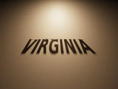 A 3D Rendering of the Shadow of an upside down text that reads Virginia. Stock Illustration