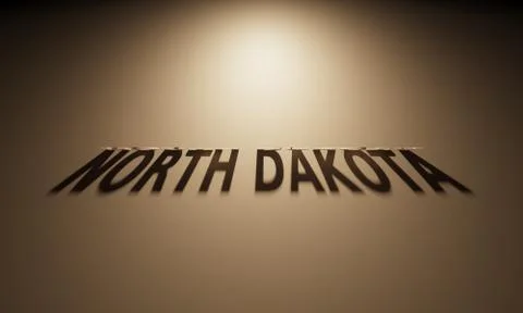 A 3D Rendering of the Shadow of an upside down text that reads North Dakota. Stock-Illustration