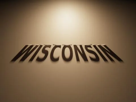 A 3D Rendering of the Shadow of an upside down text that reads Wisconsin. Stock Illustration