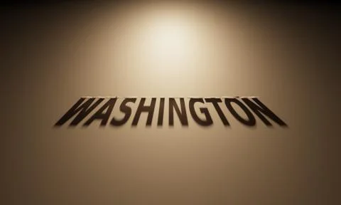 A 3D Rendering of the Shadow of an upside down text that reads Washington. Stock Illustration