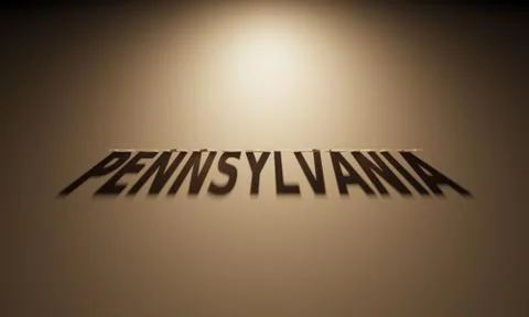 A 3D Rendering of the Shadow of an upside down text that reads Pennsylvania. Stock Illustration