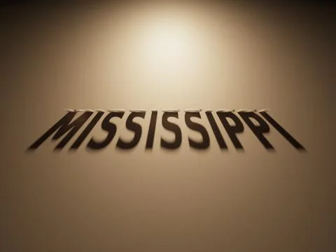A 3D Rendering of the Shadow of an upside down text that reads Mississippi. Stock Illustration