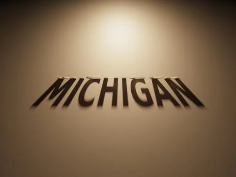 A 3D Rendering of the Shadow of an upside down text that reads Michigan. Illustration