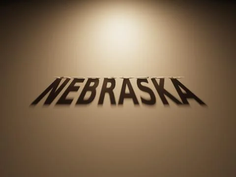 A 3D Rendering of the Shadow of an upside down text that reads Nebraska. Stock Illustration