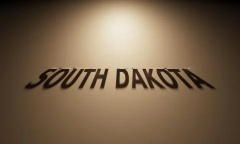 A 3D Rendering of the Shadow of an upside down text that reads South Dakota. Stock Illustration