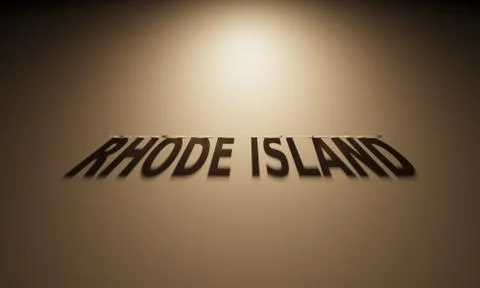 A 3D Rendering of the Shadow of an upside down text that reads Rhode Island. Stock Illustration