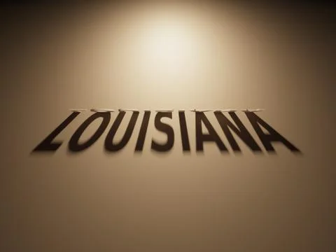 A 3D Rendering of the Shadow of an upside down text that reads Louisiana. Stock Illustration