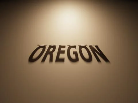 A 3D Rendering of the Shadow of an upside down text that reads Oregon. Stock Illustration