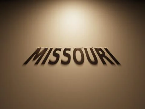 A 3D Rendering of the Shadow of an upside down text that reads Missouri. Stock Illustration