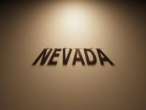 A 3D Rendering of the Shadow of an upside down text that reads Nevada. Stock Illustration