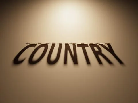 A 3D Rendering of the Shadow of an upside down text that reads Country. Stock Illustration