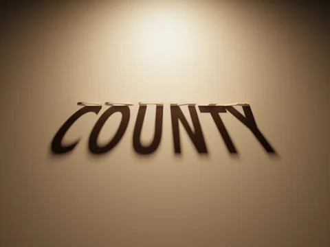 A 3D Rendering of the Shadow of an upside down text that reads County. Stock Illustration