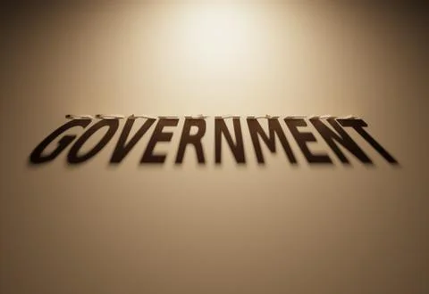 A 3D Rendering of the Shadow of an upside down text that reads Government. Stock Illustration