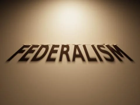 A 3D Rendering of the Shadow of an upside down text that reads Federalism. Stock Illustration