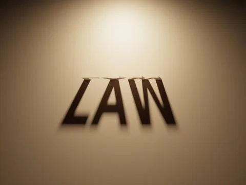 A 3D Rendering of the Shadow of an upside down text that reads Law. Stock Illustration