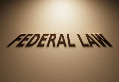 A 3D Rendering of the Shadow of an upside down text that reads Federal Law. Illustration