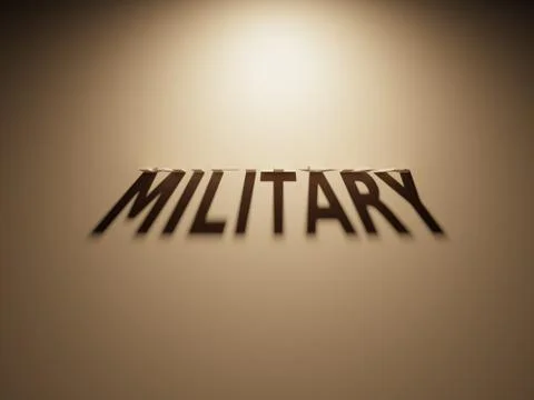A 3D Rendering of the Shadow of an upside down text that reads Military. Stock Illustration