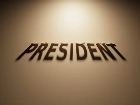 A 3D Rendering of the Shadow of an upside down text that reads President Stock Illustration