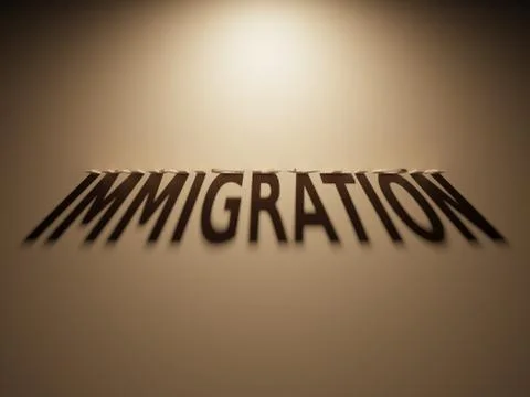 A 3D Rendering of the Shadow of an upside down text that reads Immigration. Stock Illustration