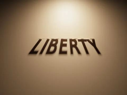 A 3D Rendering of the Shadow of an upside down text that reads Liberty. Stock Illustration