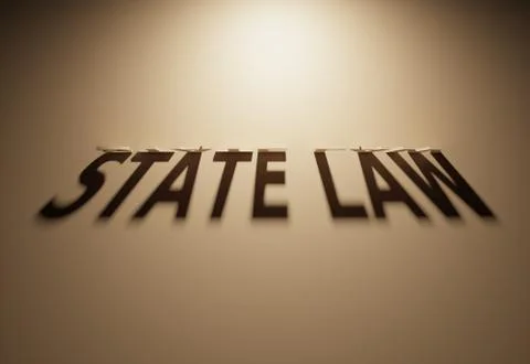 A 3D Rendering of the Shadow of an upside down text that reads State Law. Stock Illustration