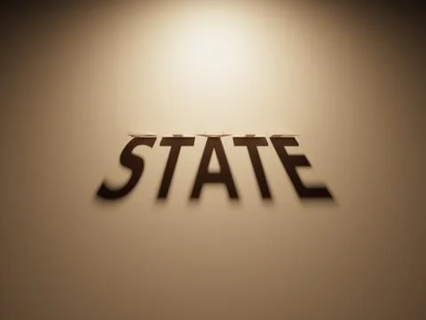 A 3D Rendering of the Shadow of an upside down text that reads State. Stock Illustration