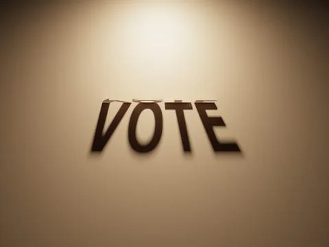 A 3D Rendering of the Shadow of an upside down text that reads Vote. Stock Illustration