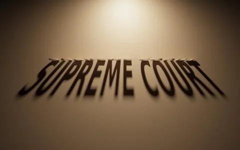 A 3D Rendering of the Shadow of an upside down text that reads Supreme Court. Stock Illustration