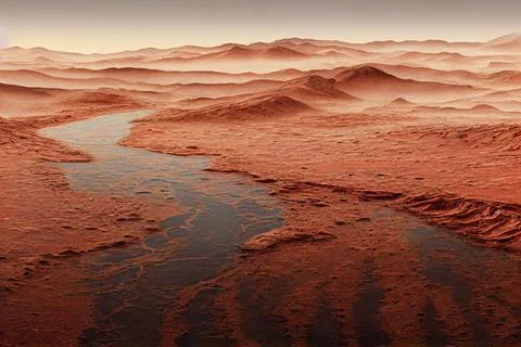 3D rendering of shallow water on the Mars planet Stock Illustration