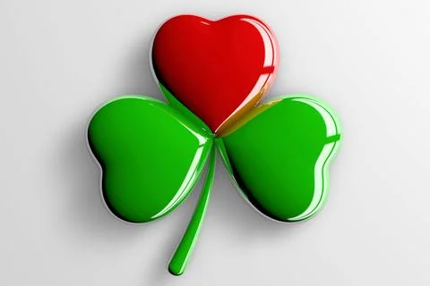 3d rendering of shamrock clover with heart on white background Stock Illustration