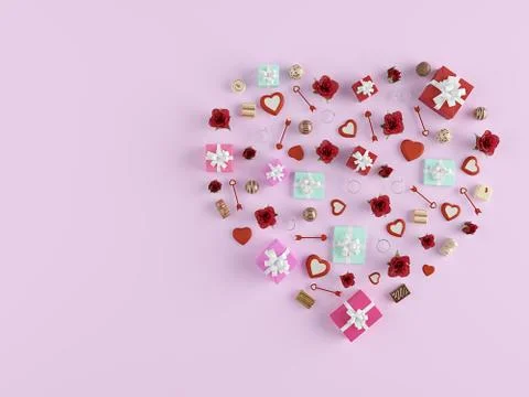 3d rendering. shape of a heart with lots of presents. valentines day Stock Illustration