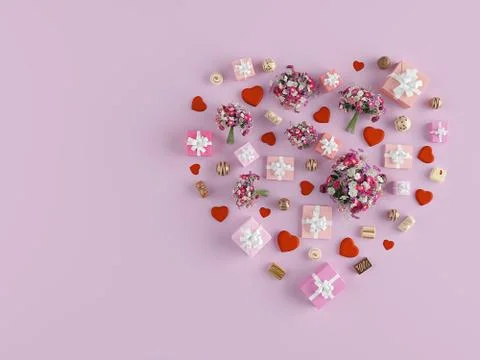 3d rendering. shape of a heart with lots of presents. mothers day Stock Illustration