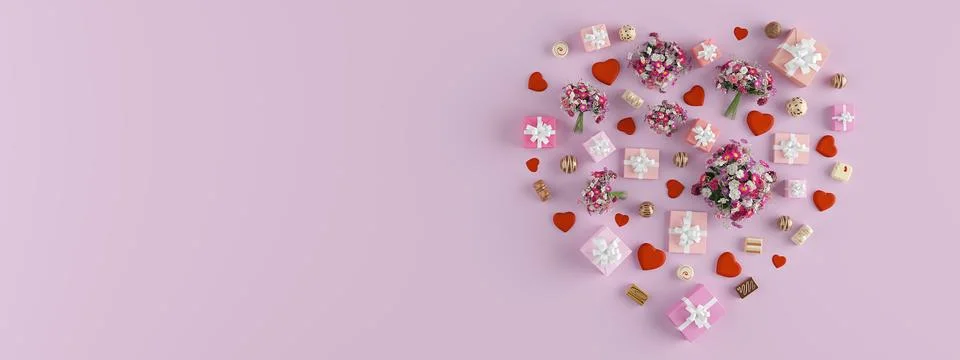 3d rendering. shape of a heart with lots of presents. mothers day Stock Illustration
