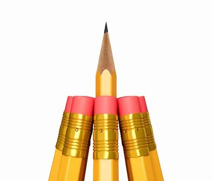 3D rendering of a sharp pencil among pencil erasers Stock Illustration