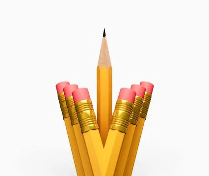 3D rendering on a sharp pencil surrounded by other pencils isolated on a white b Stock Illustration