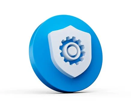 3D rendering of a shield with a gear icon on a white background 스톡 일러스트