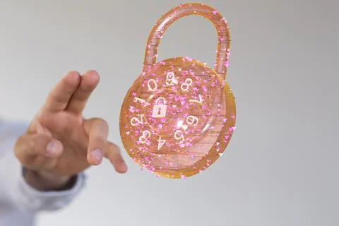 A 3d rendering of a shiny cybersecurity style lock with numbers on a white ba Stock-Fotos