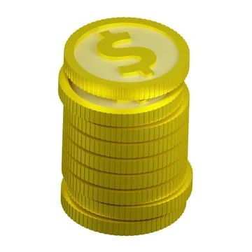 3D rendering of shiny stack of gold coins with sign of American dollar. Sym.. イラスト素材