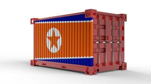 3d rendering of a shipping cargo container with North Korea Flag Stock Illustration