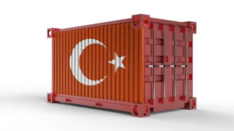 3d rendering of a shipping cargo container with Turkish flag. Illustrazione stock