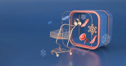 3d rendering of shopping cart and megaphone. Stock Illustration