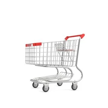 3d rendering of a shopping cart with a red handle isolated on white background. Stock Illustration