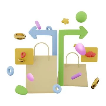 3d rendering shopping for loved ones with delivery icon. 3d render two packages 스톡 일러스트