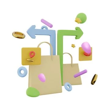 3d rendering shopping for loved ones with delivery icon. 3d render two packages Stock Illustration