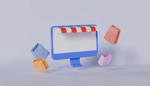 3D rendering shopping online e commerce with credit card concept Stock-Illustration