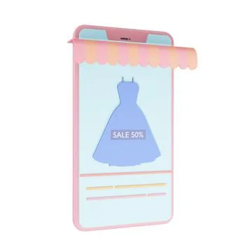 3d rendering of shopping store on the mobile phone, 3d icons, pastel minimal  Stock Illustration