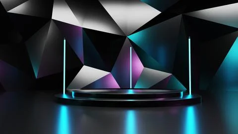 3D rendering showing the platform with neon lights 库存插图