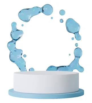 3D rendering shows a podium surrounded by water bubbles on a clear backgrou.. 写真素材
