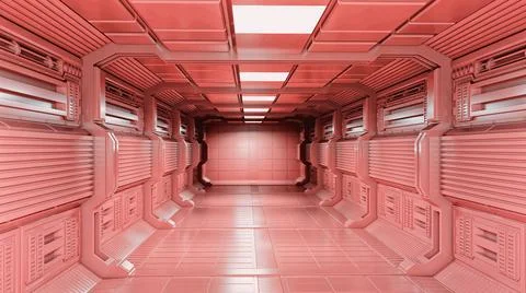 3d rendering Sifi lab in pink space with the white power Ilustração Stock
